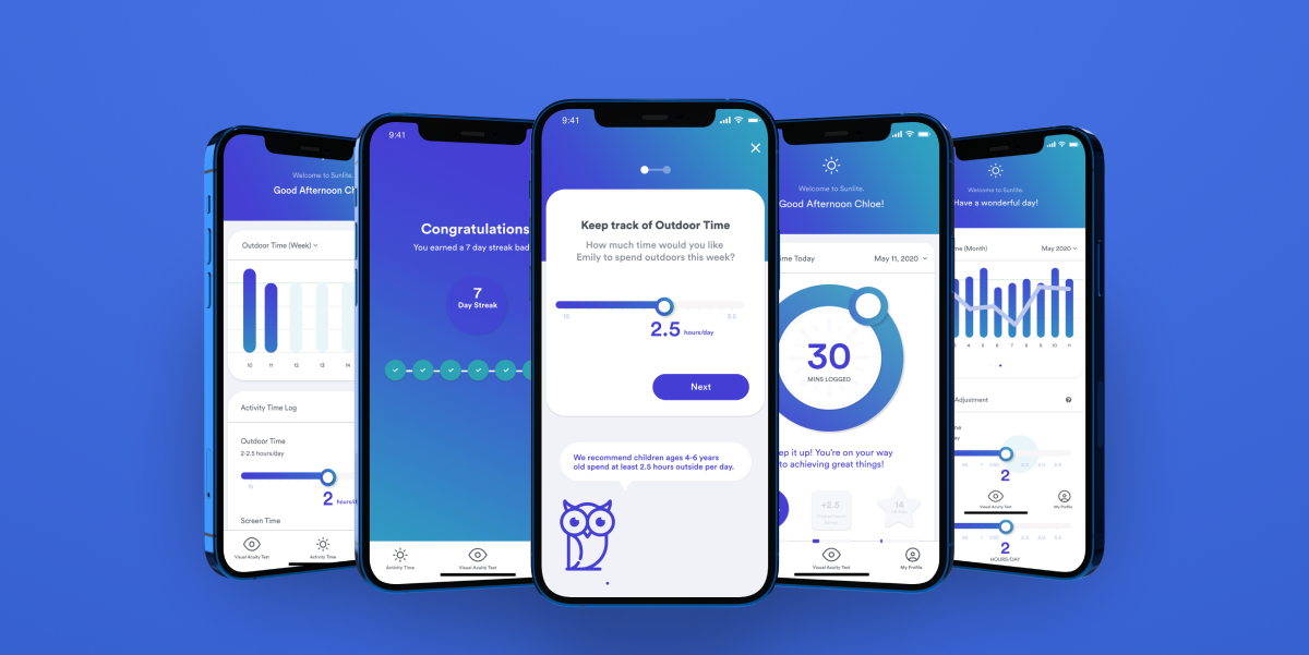 Sunlite App for Myopia key screens